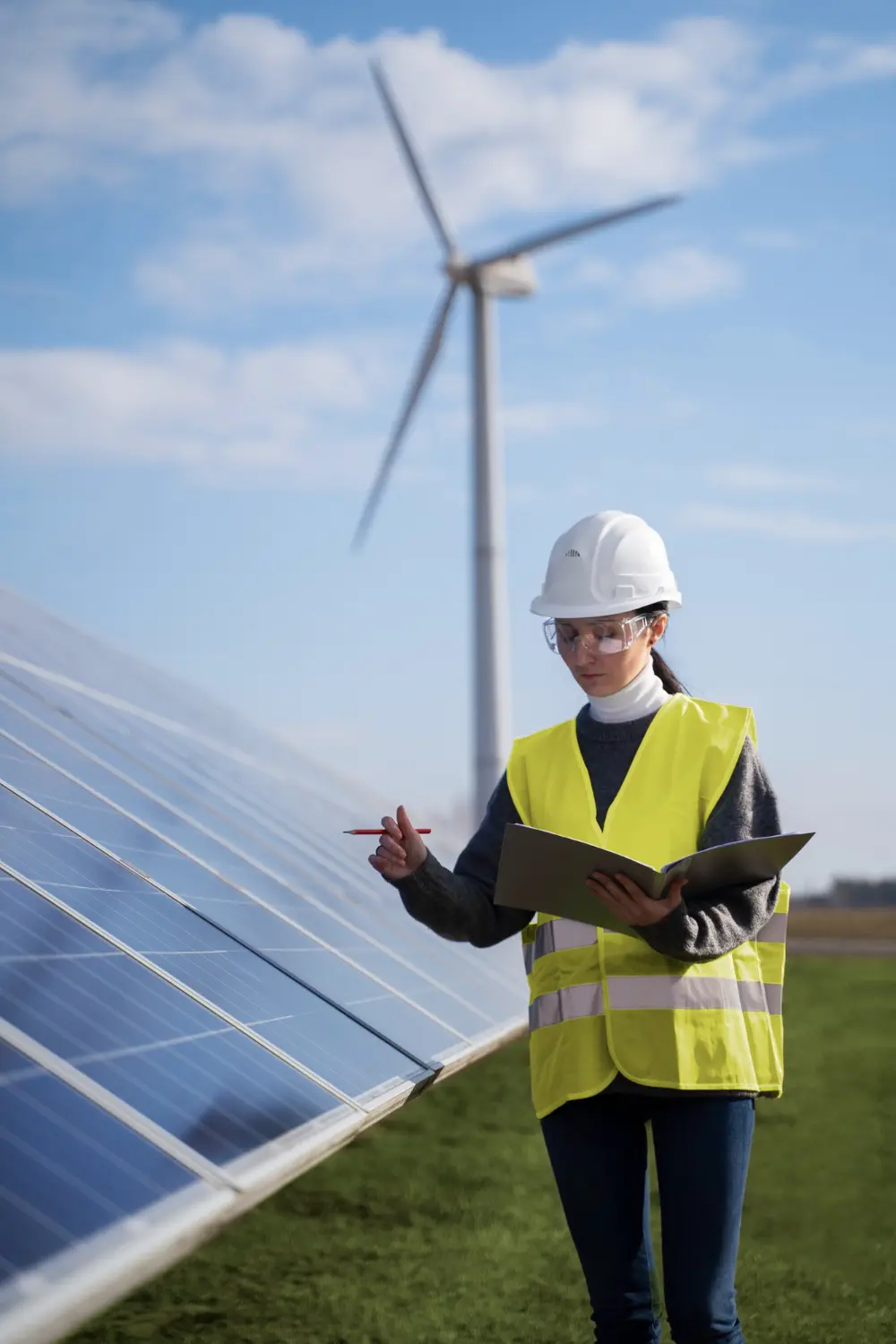 engineer checking solar panels